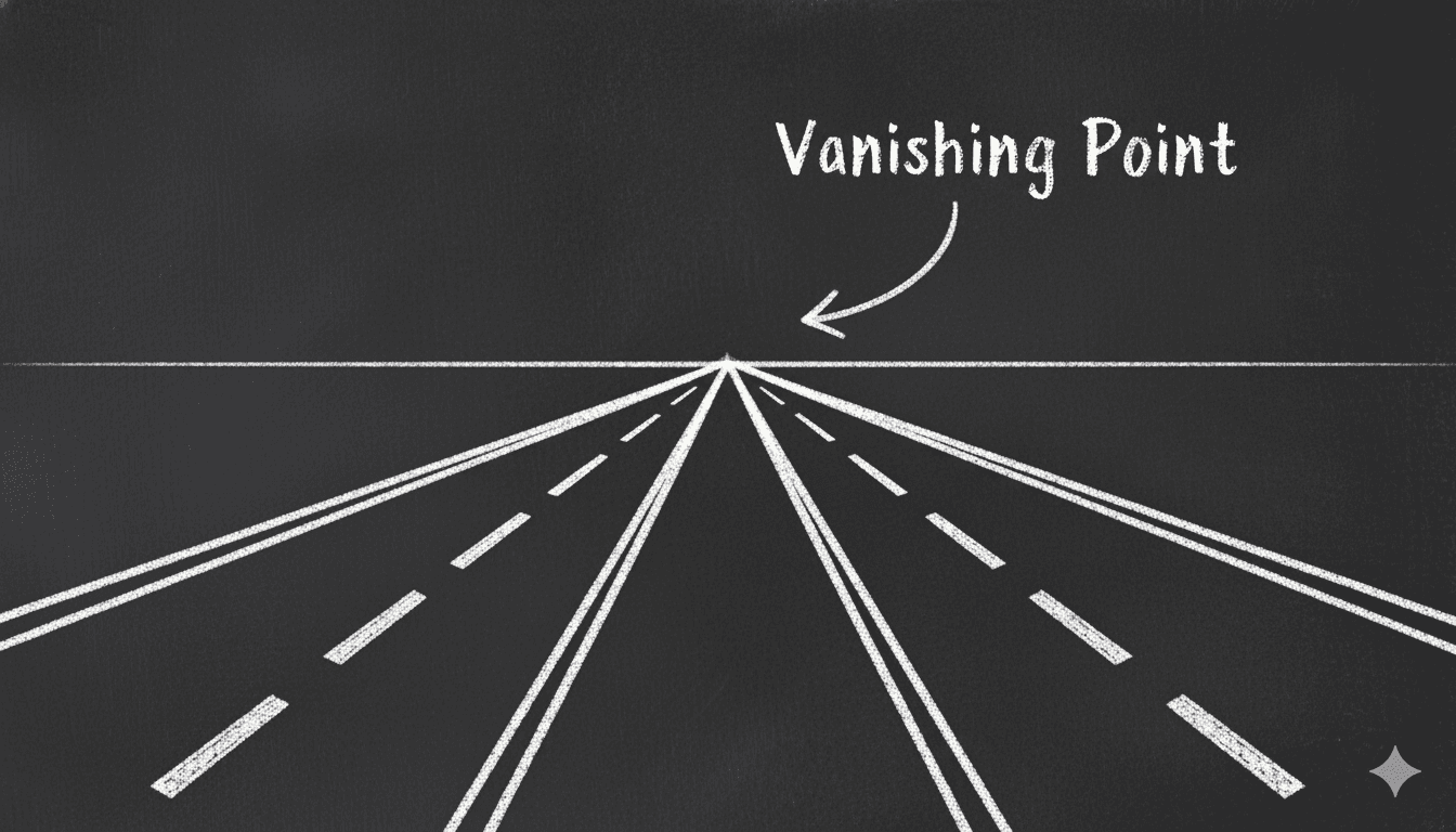 A diagram of two roads converging.